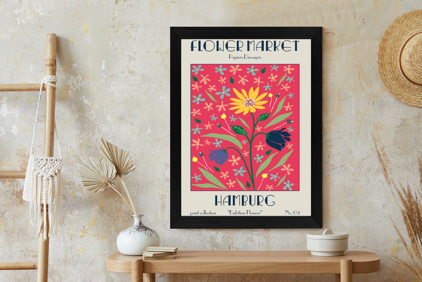 Poster Hamburger Blumenmarkt Rahmen Holz Mit Passepartout Farbe Natürlich