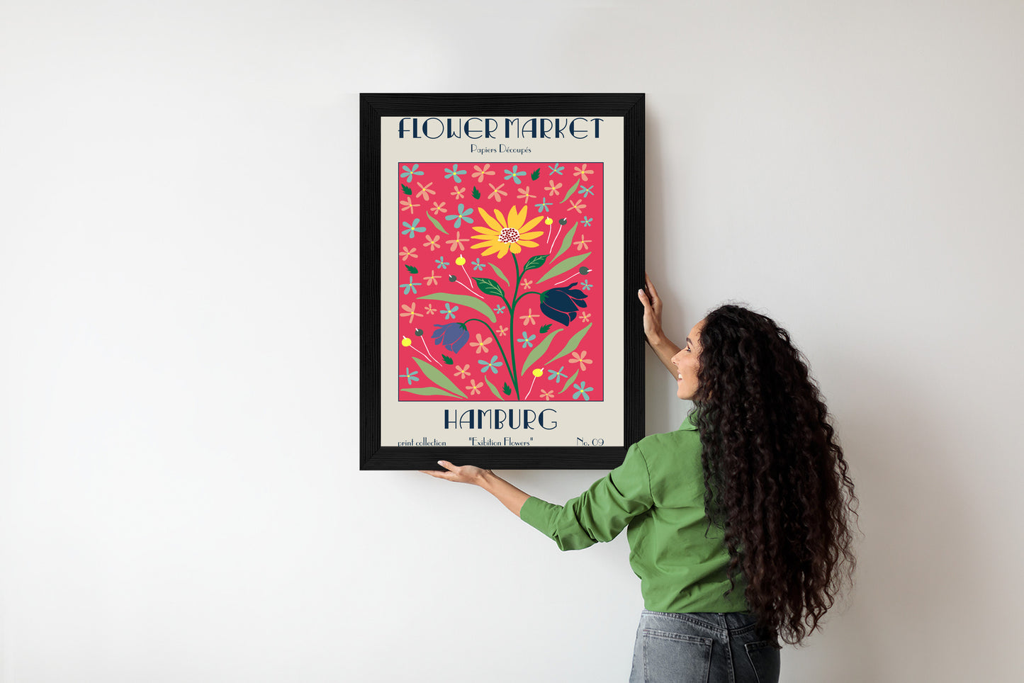 Poster Hamburger Blumenmarkt Rahmen Holz Mit Passepartout Farbe Natürlich