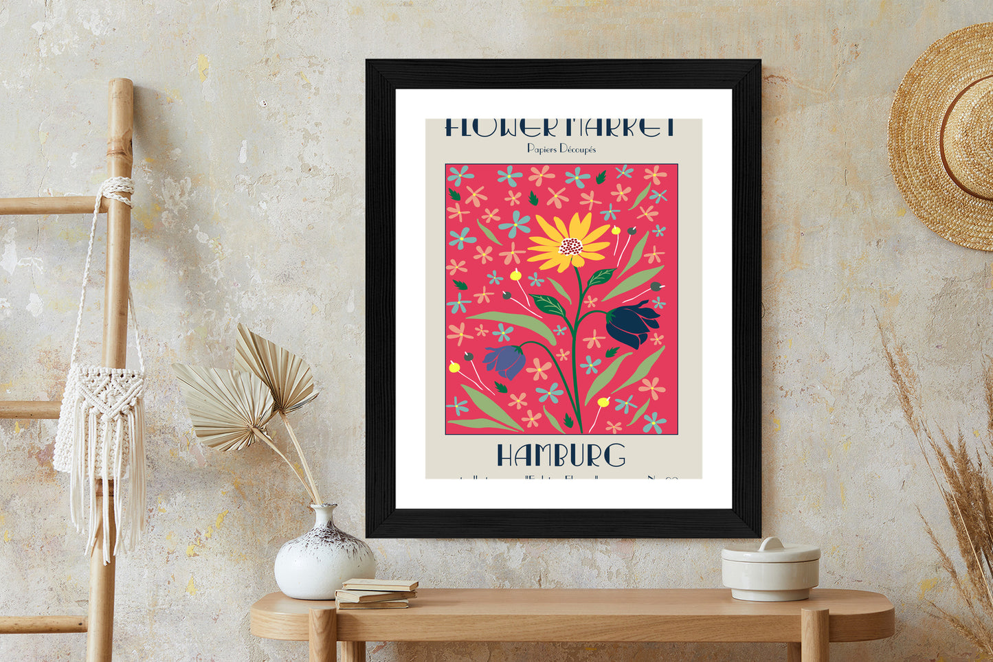 Poster Hamburger Blumenmarkt Rahmen Holz Mit Passepartout Farbe Natürlich