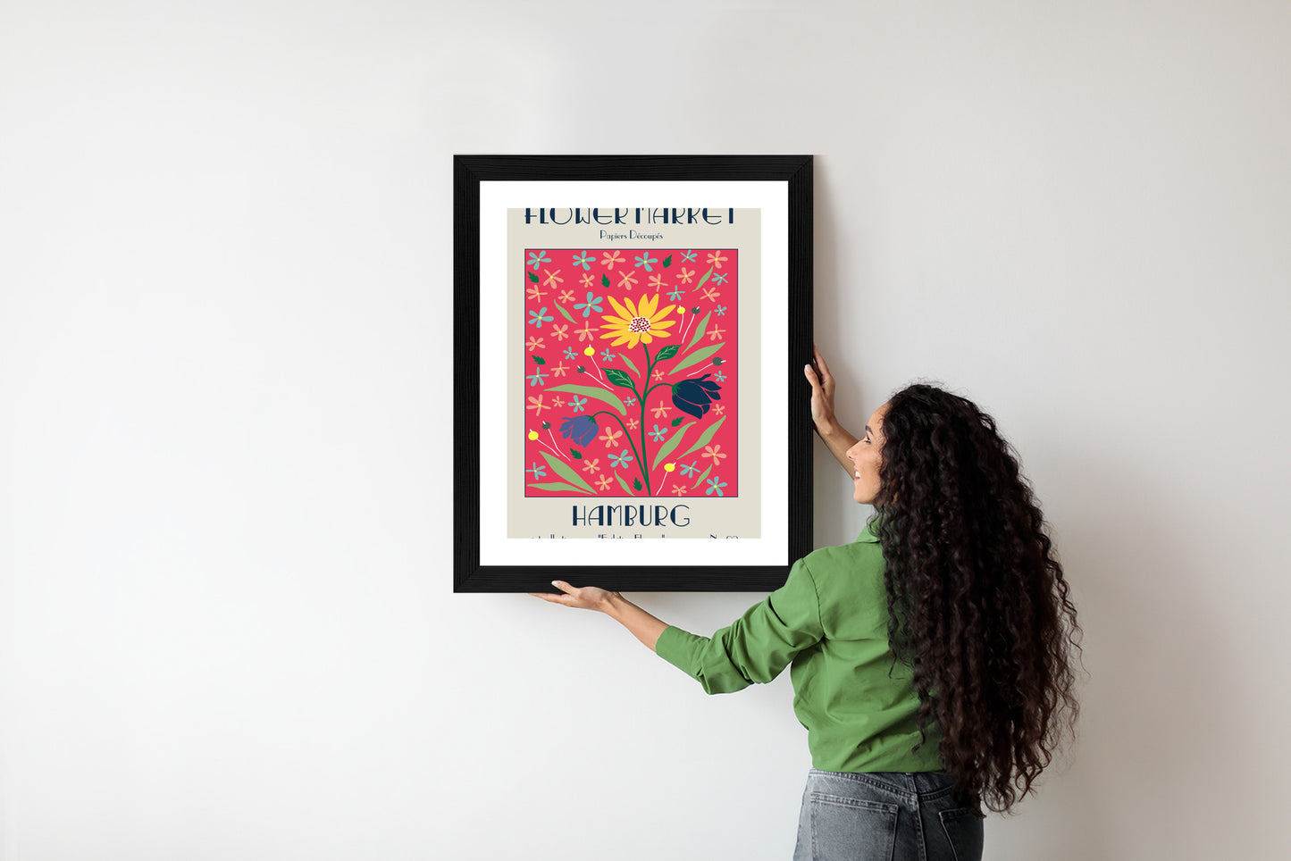 Poster Hamburger Blumenmarkt Rahmen Holz Mit Passepartout Farbe Natürlich