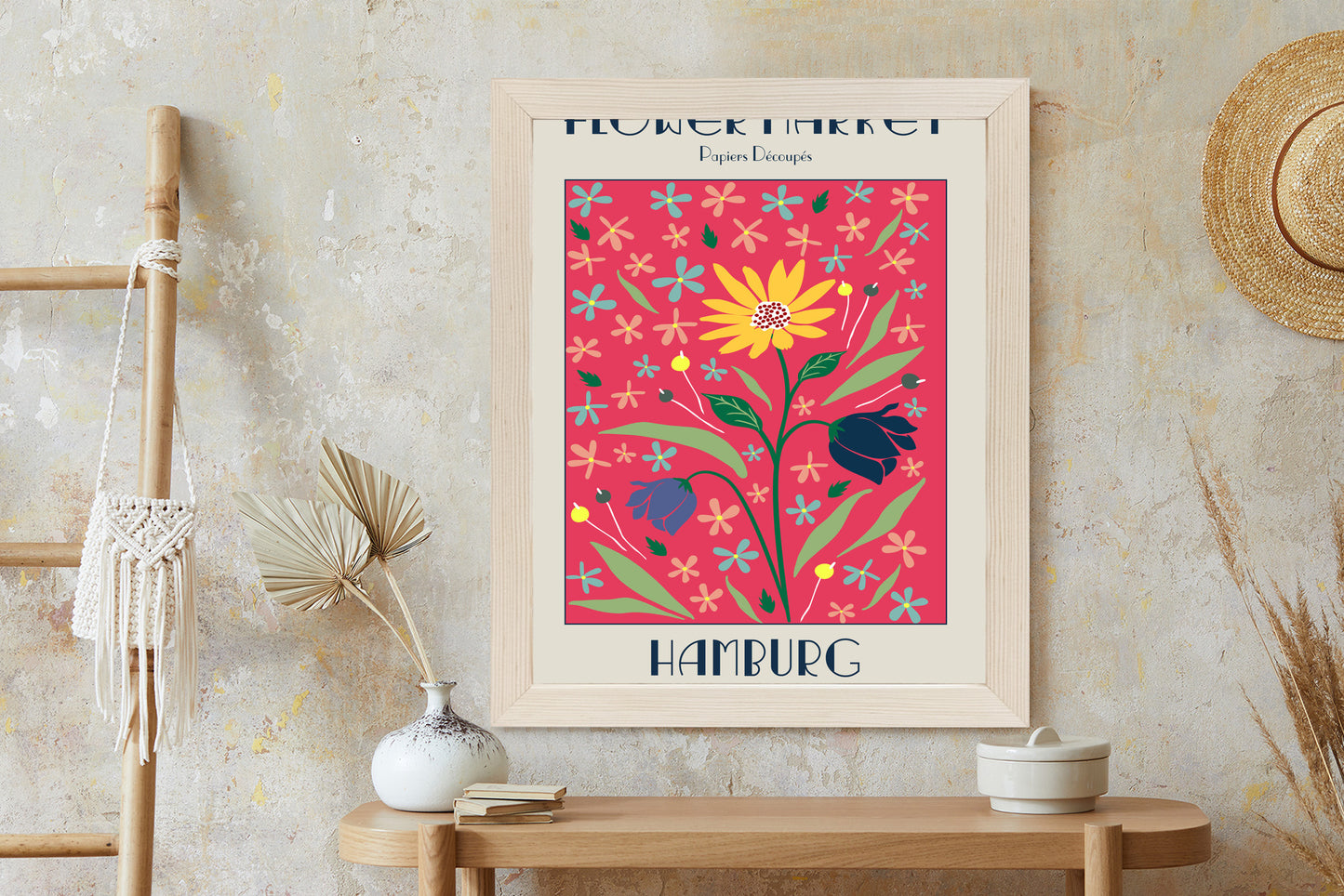 Poster Hamburger Blumenmarkt Rahmen Holz Mit Passepartout Farbe Natürlich