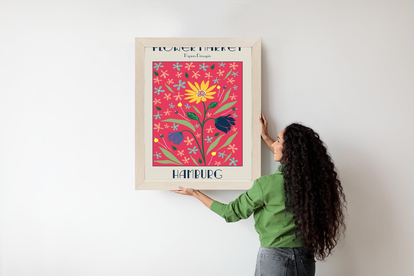 Poster Hamburger Blumenmarkt Rahmen Holz Mit Passepartout Farbe Natürlich