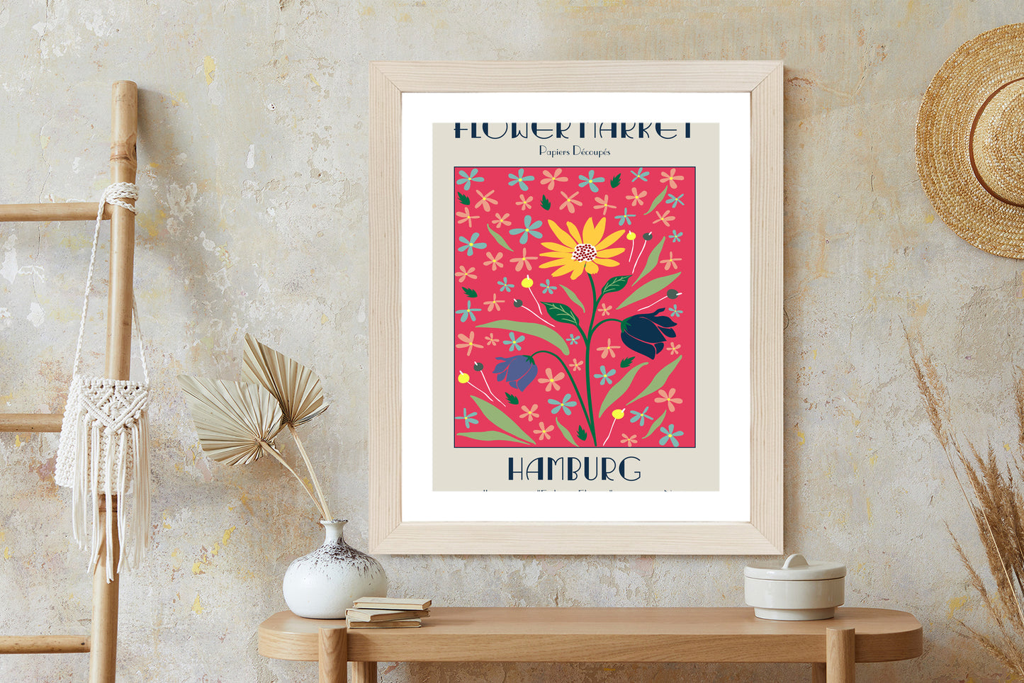 Poster Hamburger Blumenmarkt Rahmen Holz Mit Passepartout Farbe Natürlich