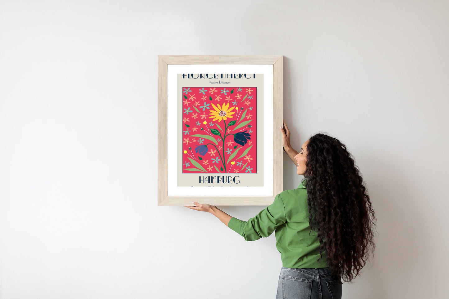 Poster Hamburger Blumenmarkt Rahmen Holz Mit Passepartout Farbe Natürlich