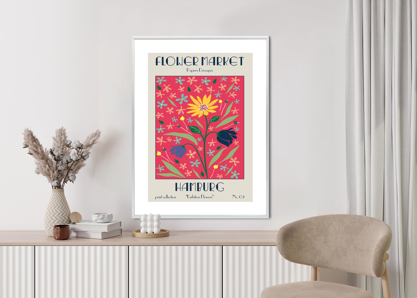 Poster Hamburger Blumenmarkt Rahmen Holz Mit Passepartout Farbe Natürlich
