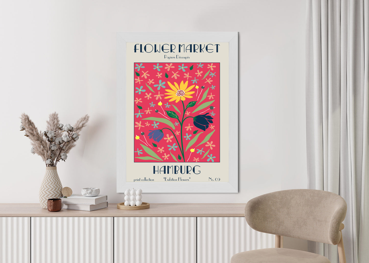 Poster Hamburger Blumenmarkt Rahmen Holz Mit Passepartout Farbe Natürlich