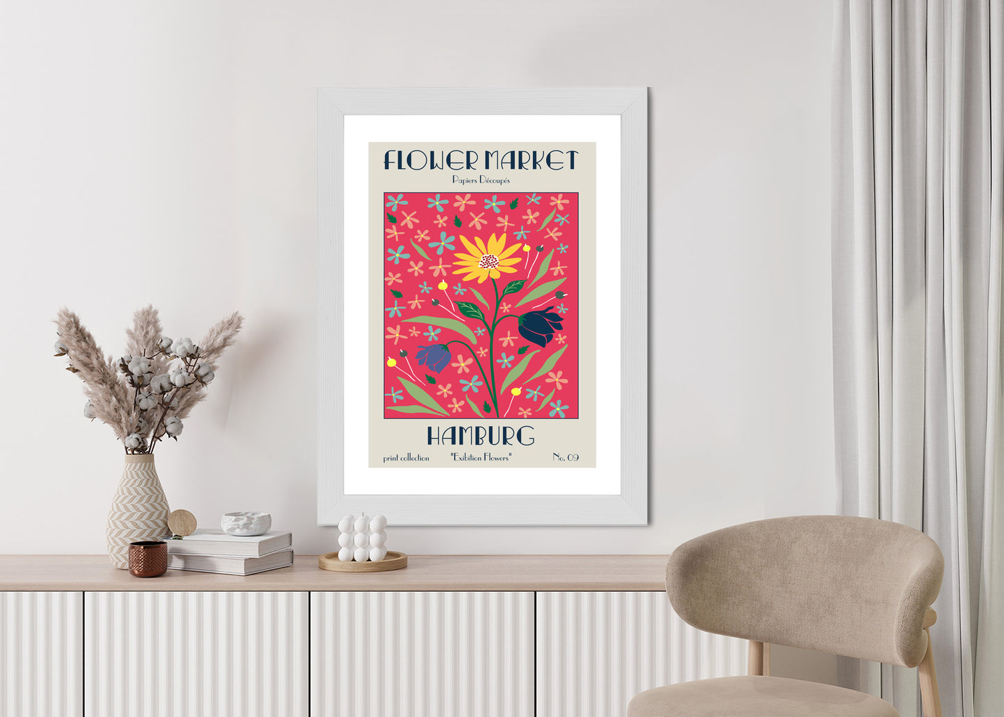 Poster Hamburger Blumenmarkt Rahmen Holz Mit Passepartout Farbe Natürlich