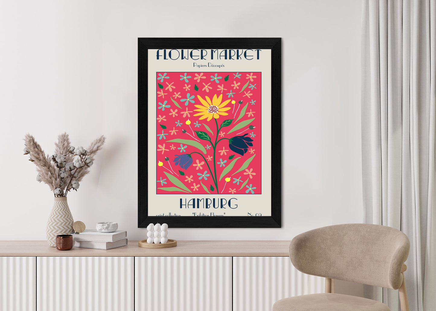 Poster Hamburger Blumenmarkt Rahmen Holz Mit Passepartout Farbe Natürlich