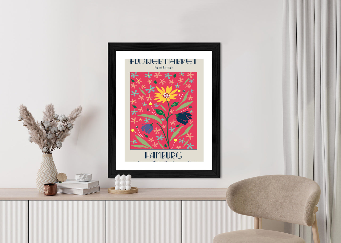 Poster Hamburger Blumenmarkt Rahmen Holz Mit Passepartout Farbe Natürlich