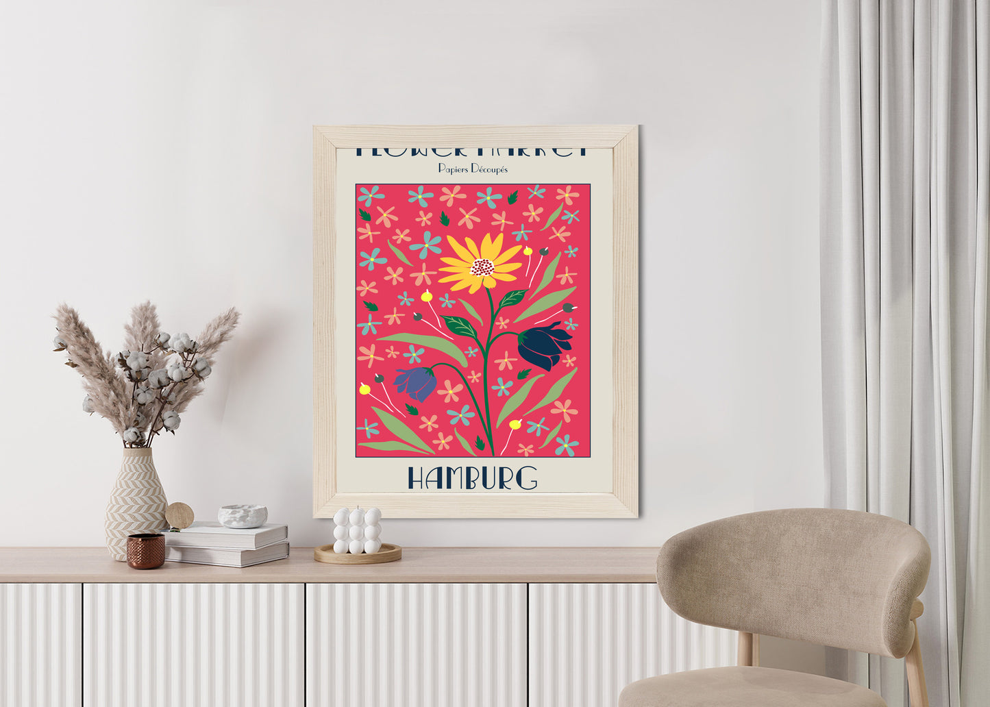 Poster Hamburger Blumenmarkt Rahmen Holz Mit Passepartout Farbe Natürlich