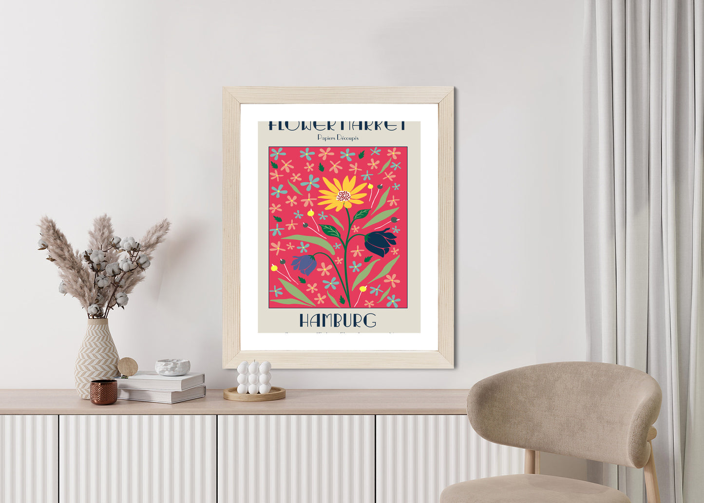 Poster Hamburger Blumenmarkt Rahmen Holz Mit Passepartout Farbe Natürlich