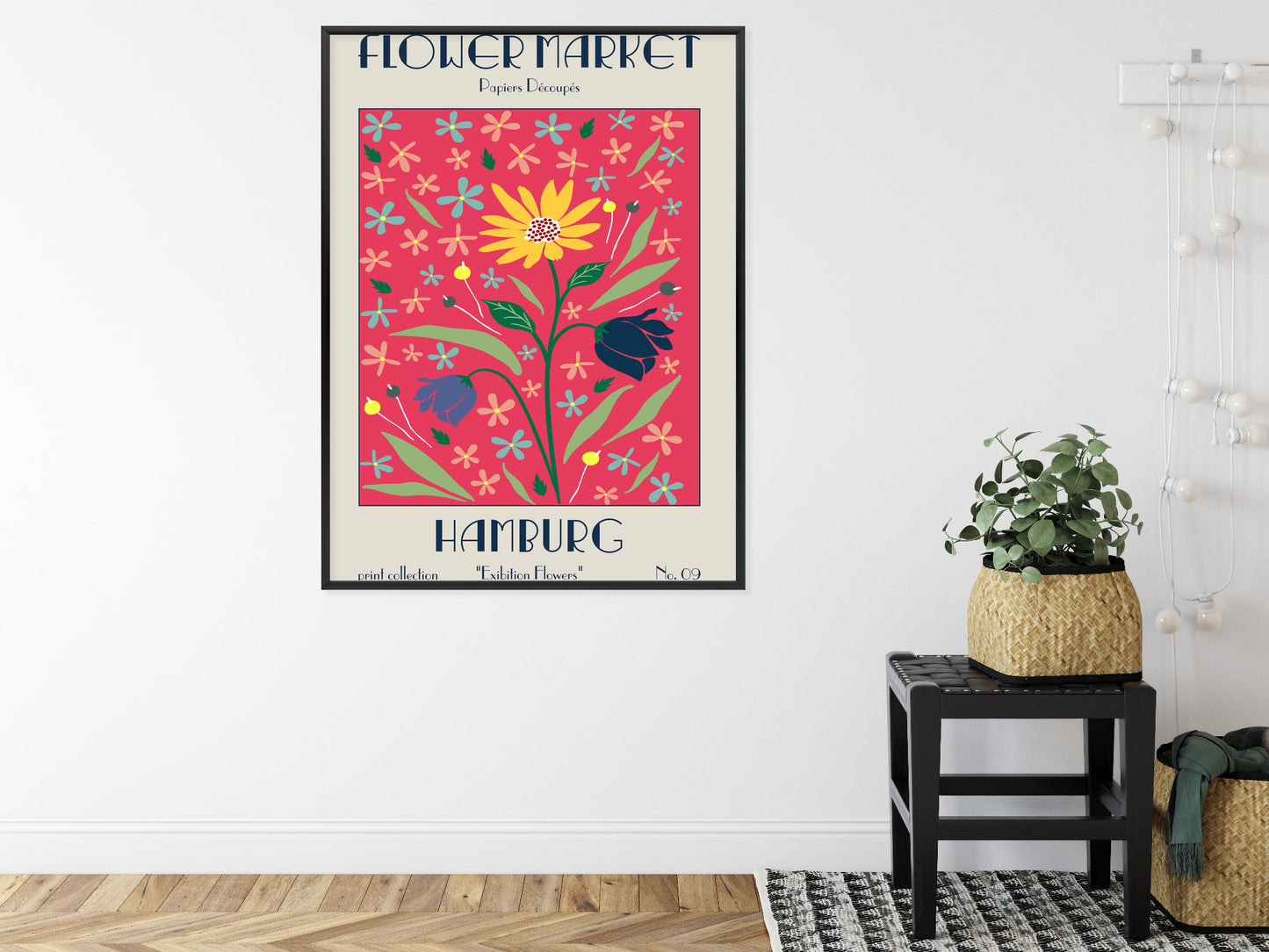 Poster Hamburger Blumenmarkt Rahmen Holz Mit Passepartout Farbe Natürlich