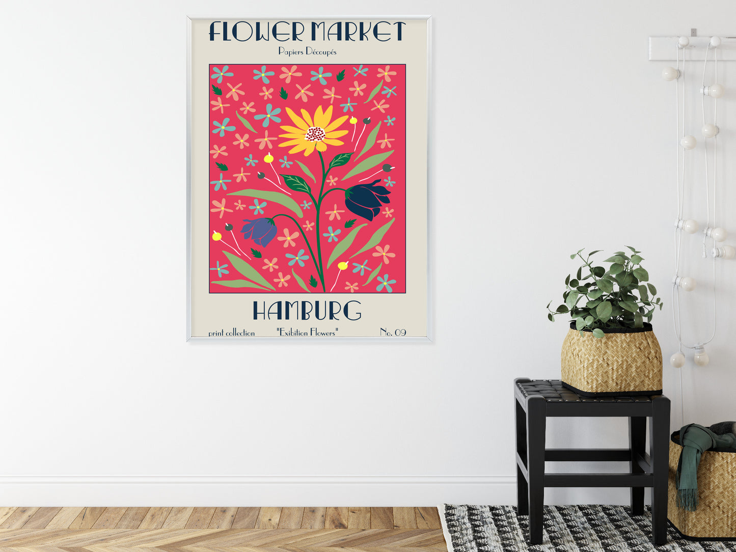Poster Hamburger Blumenmarkt Rahmen Holz Mit Passepartout Farbe Natürlich
