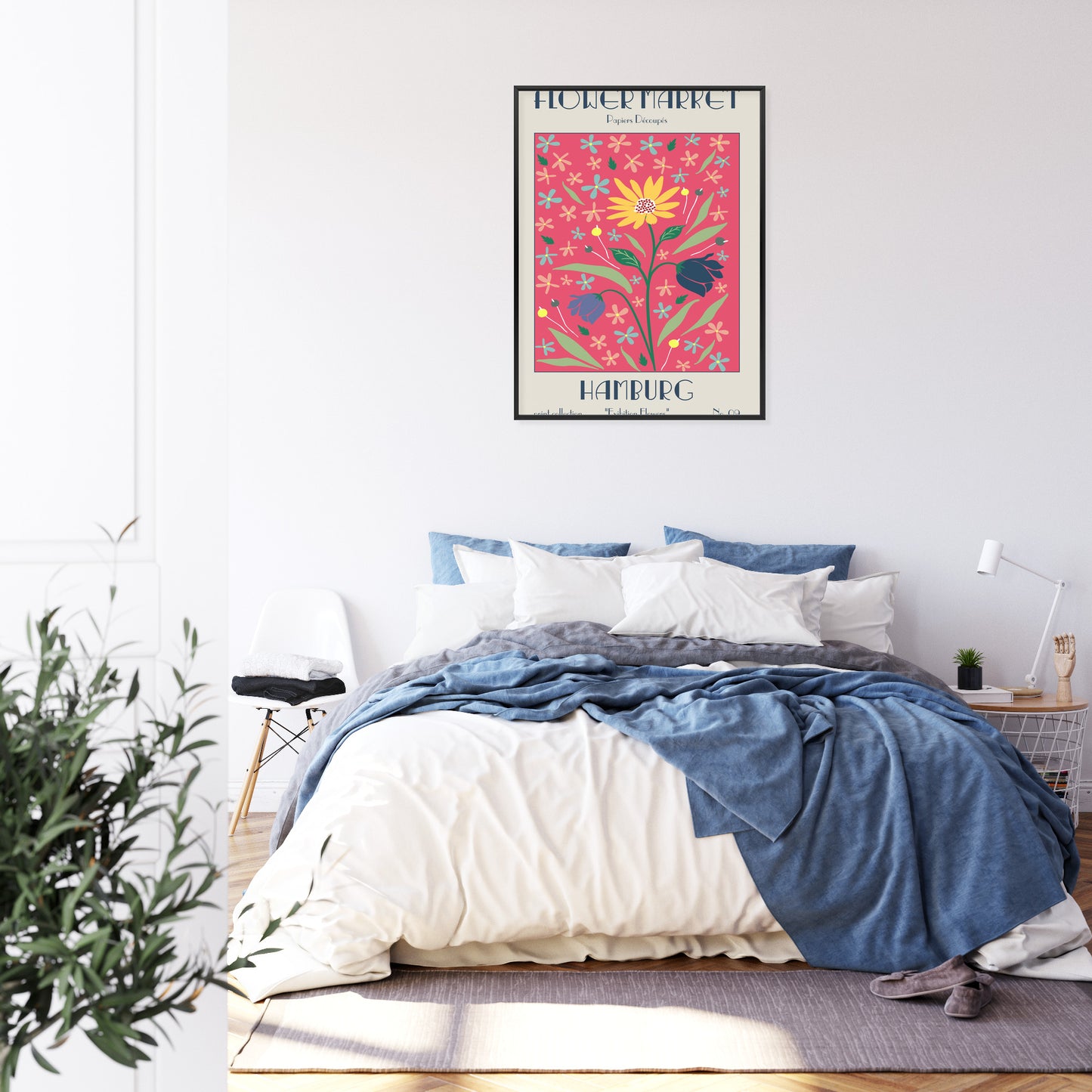 Poster Hamburger Blumenmarkt Rahmen Holz Mit Passepartout Farbe Natürlich