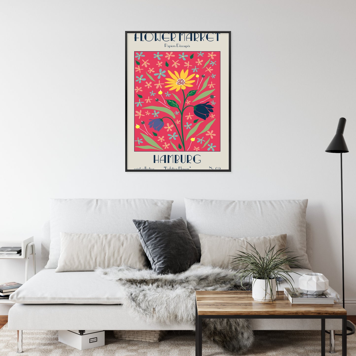 Poster Hamburger Blumenmarkt Rahmen Holz Mit Passepartout Farbe Natürlich