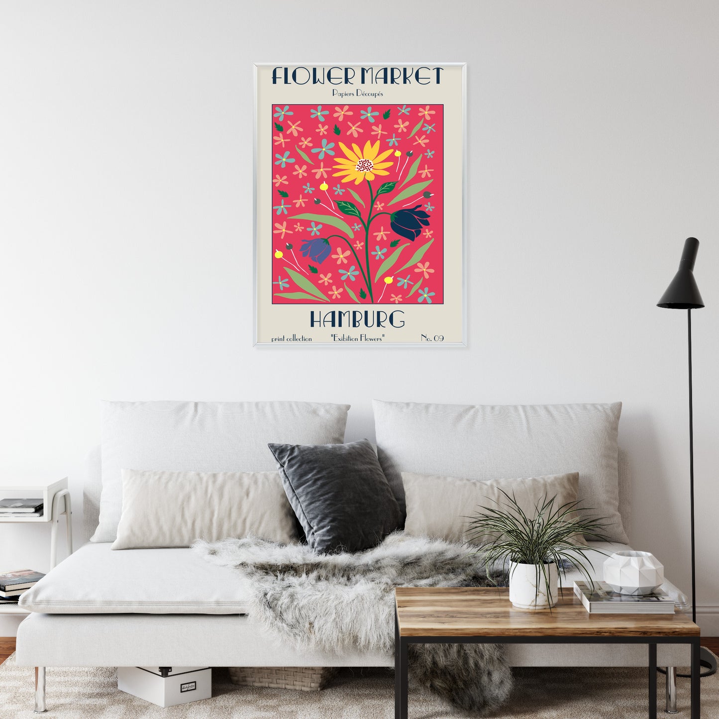 Poster Hamburger Blumenmarkt Rahmen Holz Mit Passepartout Farbe Natürlich