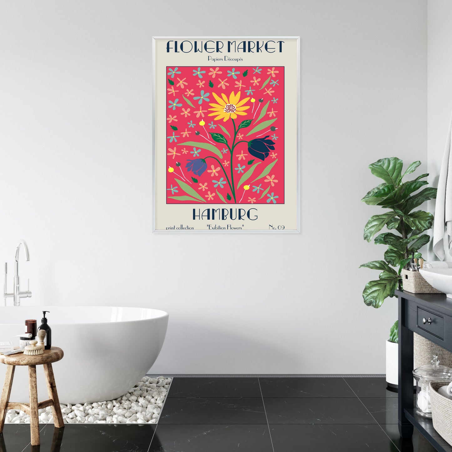 Poster Hamburger Blumenmarkt Rahmen Holz Mit Passepartout Farbe Natürlich
