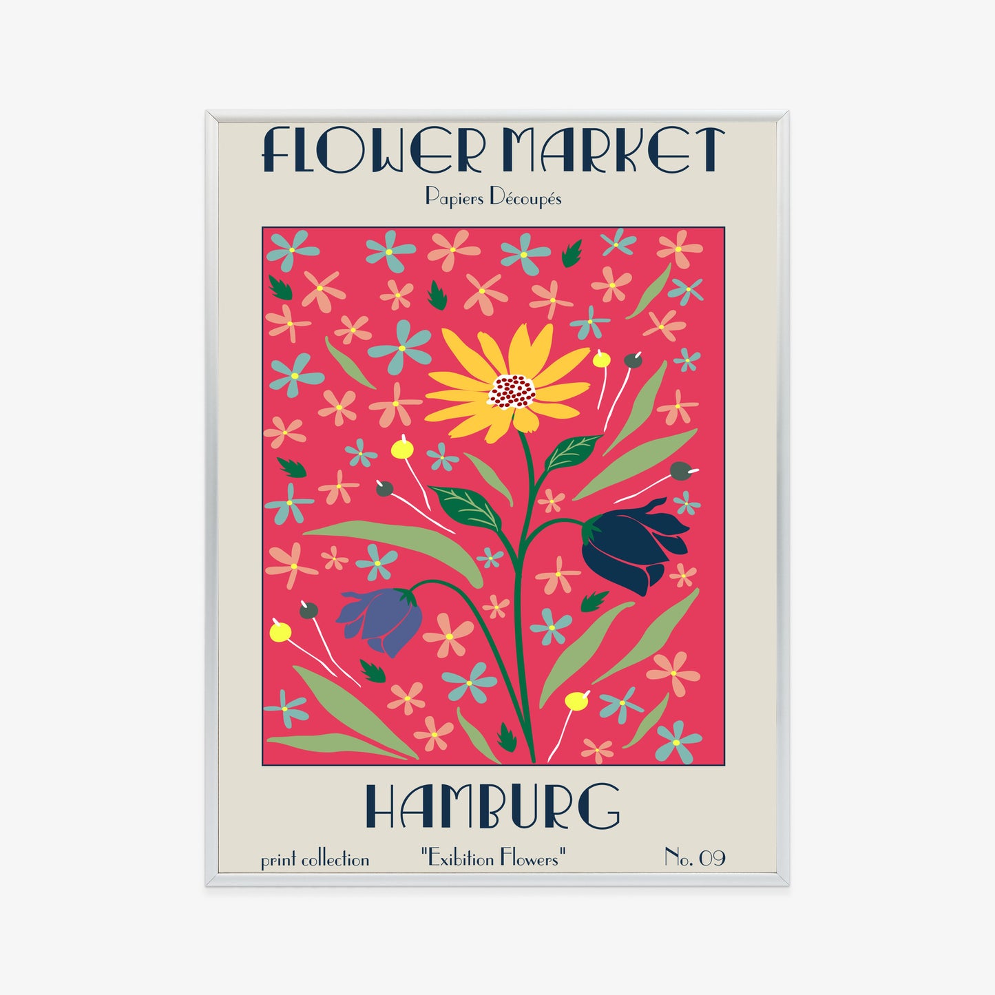 Poster Hamburger Blumenmarkt Rahmen Holz Mit Passepartout Farbe Natürlich