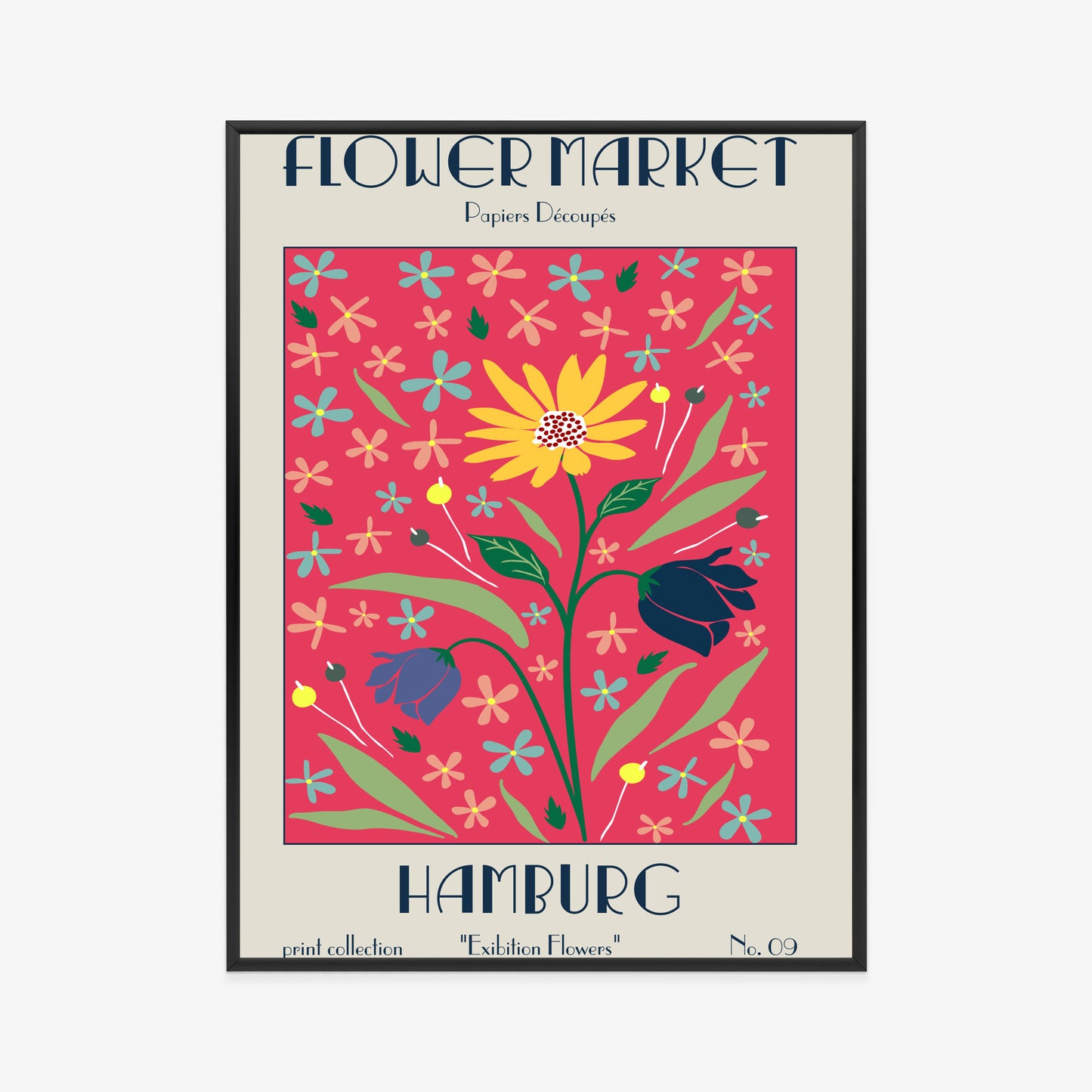 Poster Hamburger Blumenmarkt Rahmen Holz Mit Passepartout Farbe Natürlich