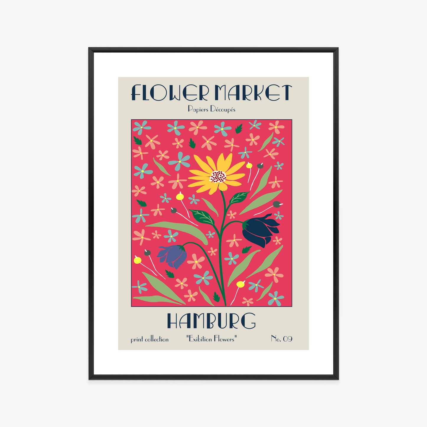 Poster Hamburger Blumenmarkt Rahmen Holz Mit Passepartout Farbe Natürlich