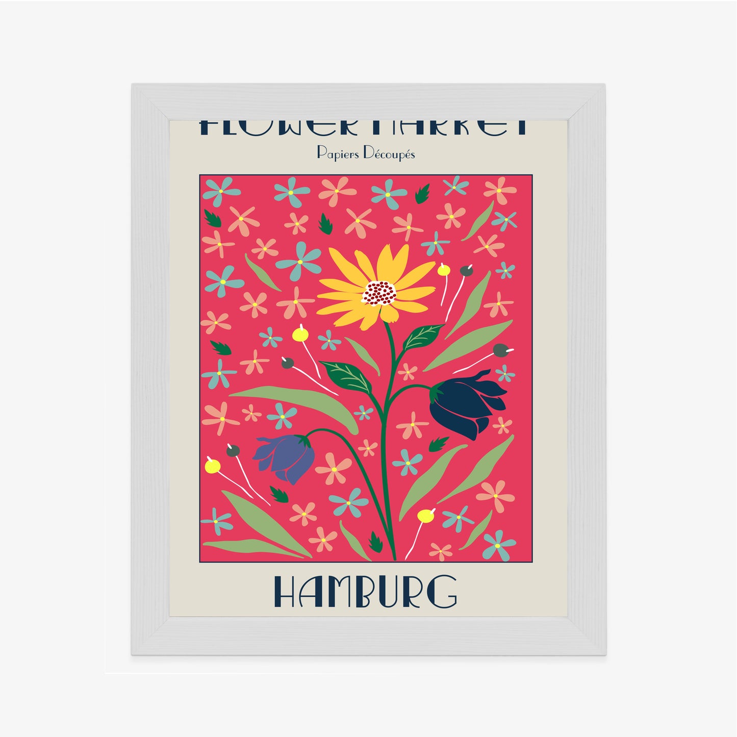 Poster Hamburger Blumenmarkt Rahmen Holz Mit Passepartout Farbe Natürlich