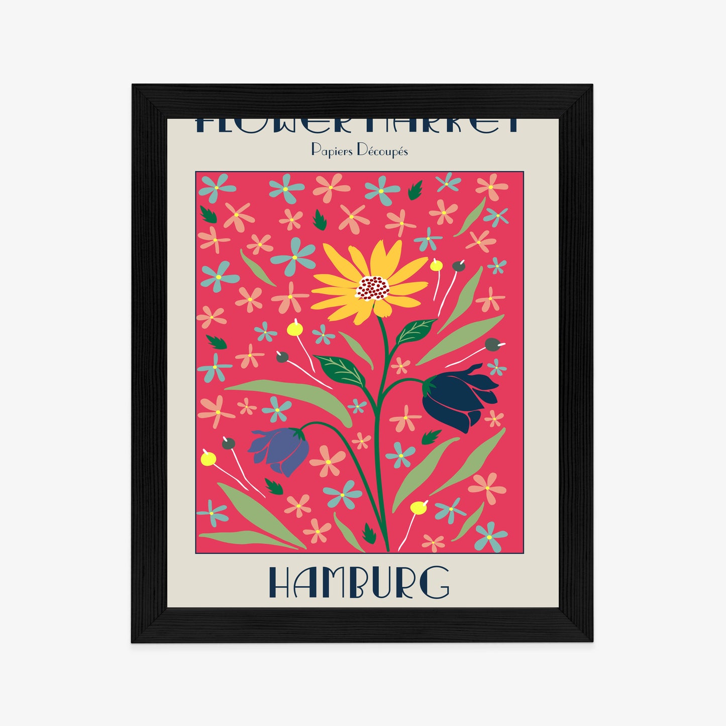 Poster Hamburger Blumenmarkt Rahmen Holz Mit Passepartout Farbe Natürlich