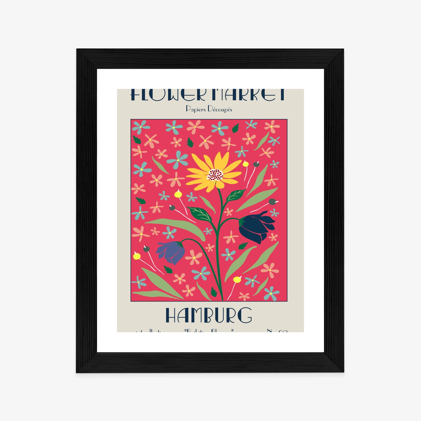 Poster Hamburger Blumenmarkt Rahmen Holz Mit Passepartout Farbe Natürlich