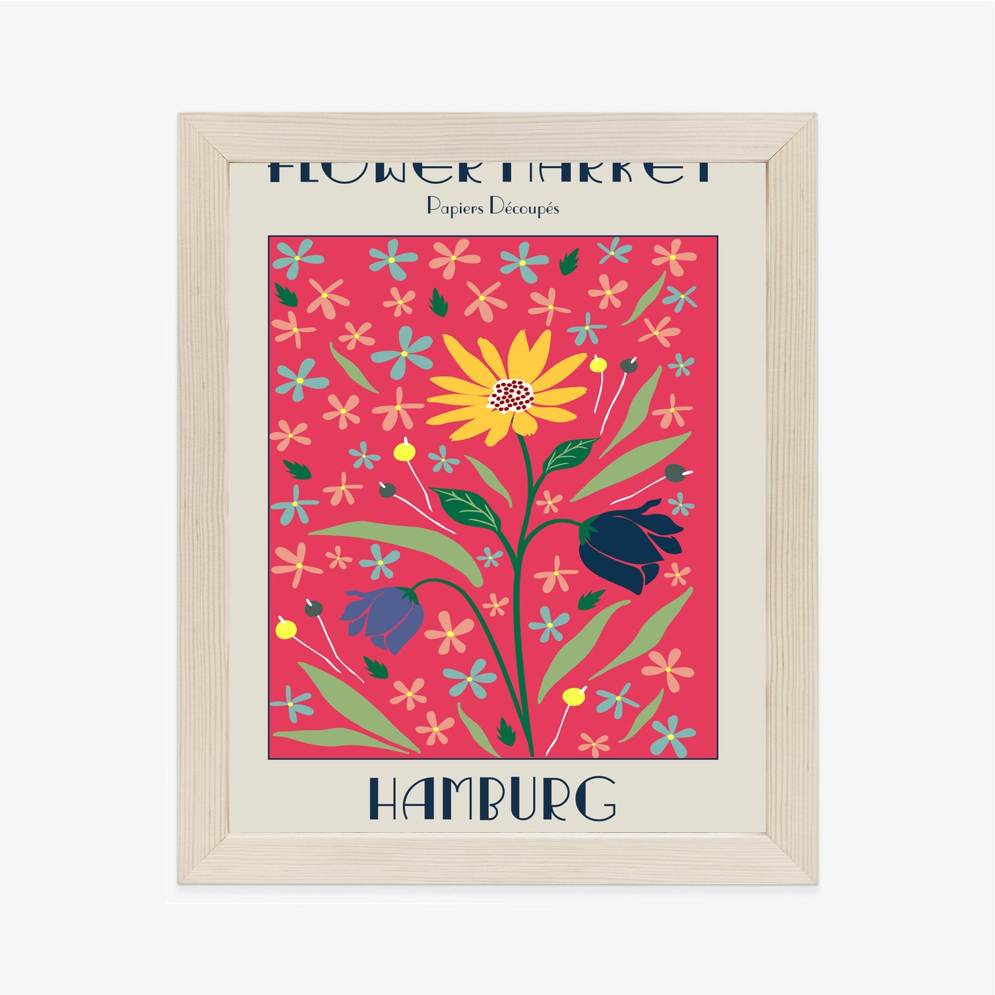 Poster Hamburger Blumenmarkt Rahmen Holz Mit Passepartout Farbe Natürlich