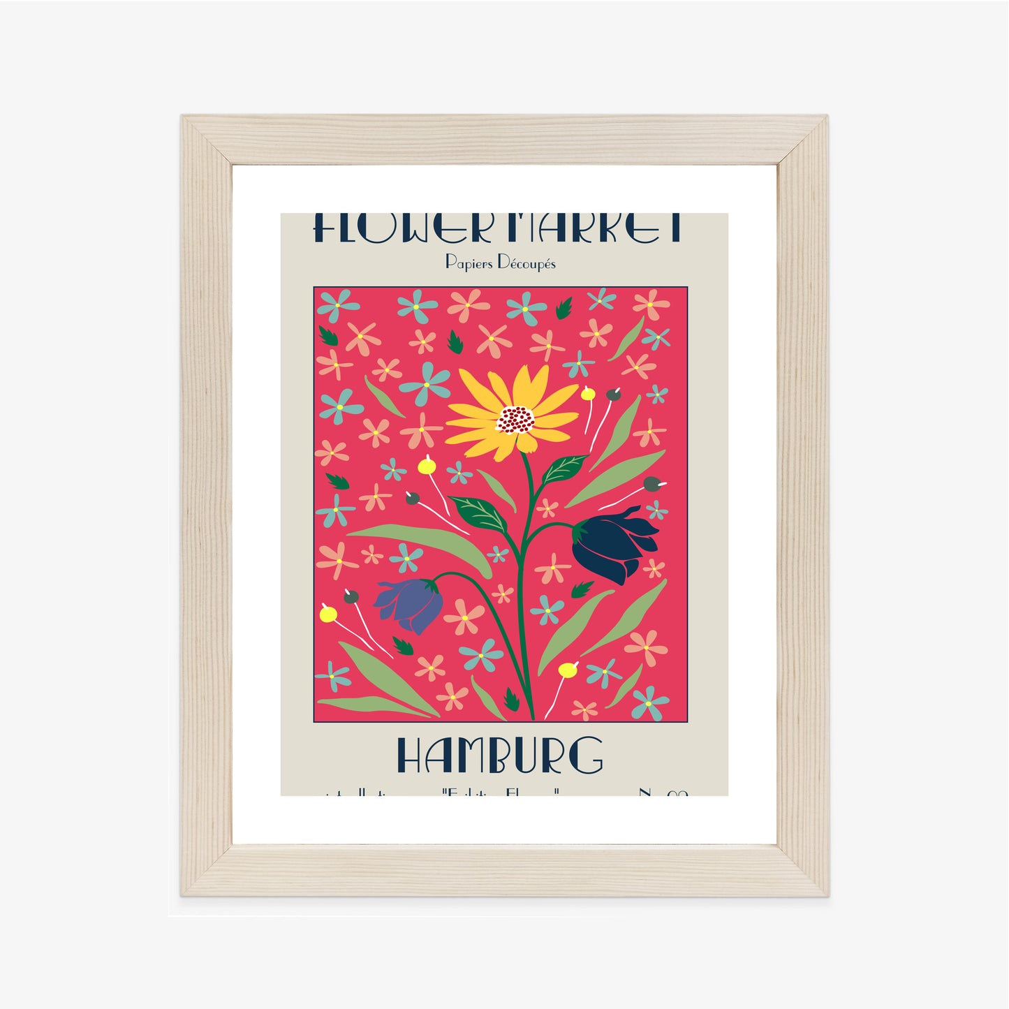 Poster Hamburger Blumenmarkt Rahmen Holz Mit Passepartout Farbe Natürlich