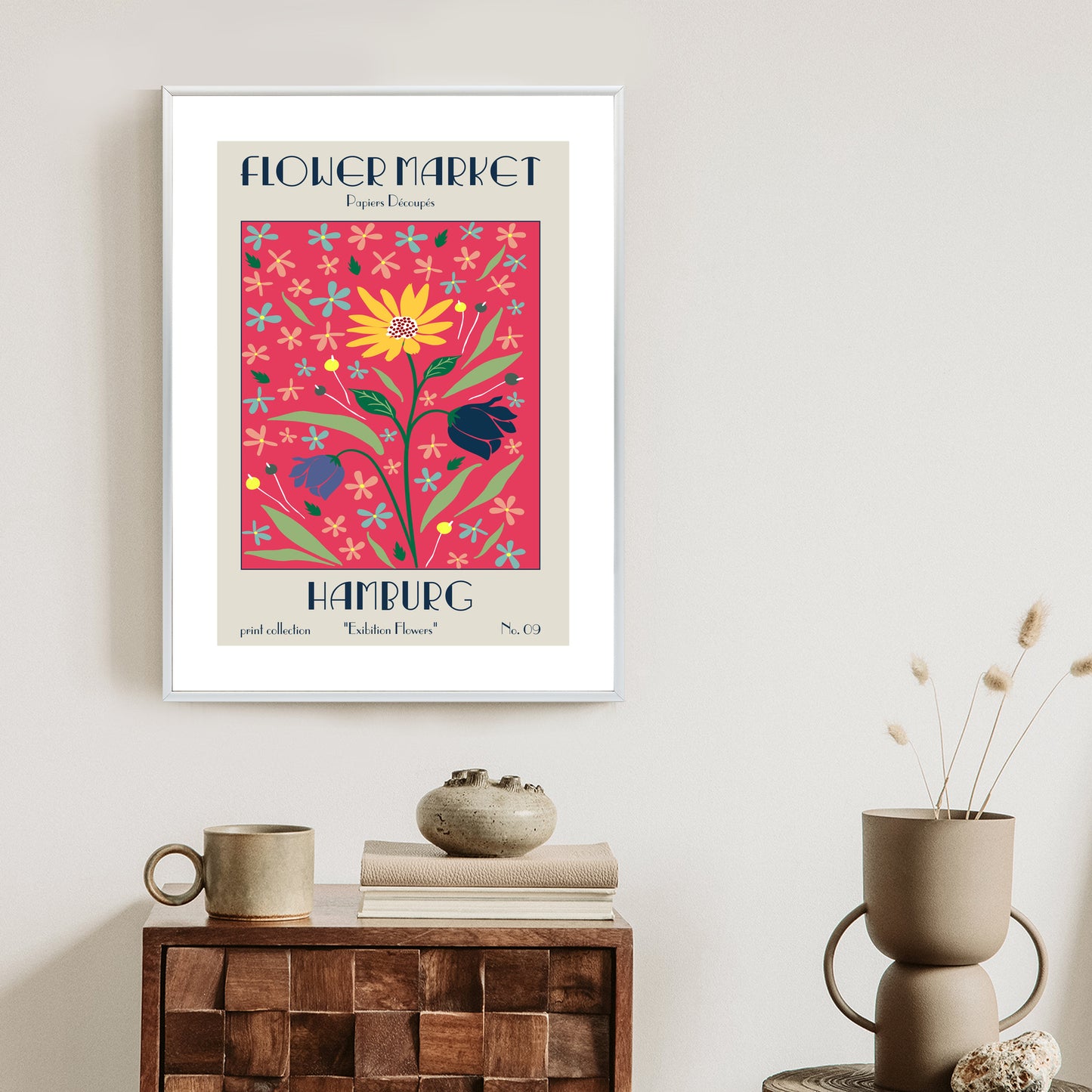 Poster Hamburger Blumenmarkt Rahmen Holz Mit Passepartout Farbe Natürlich