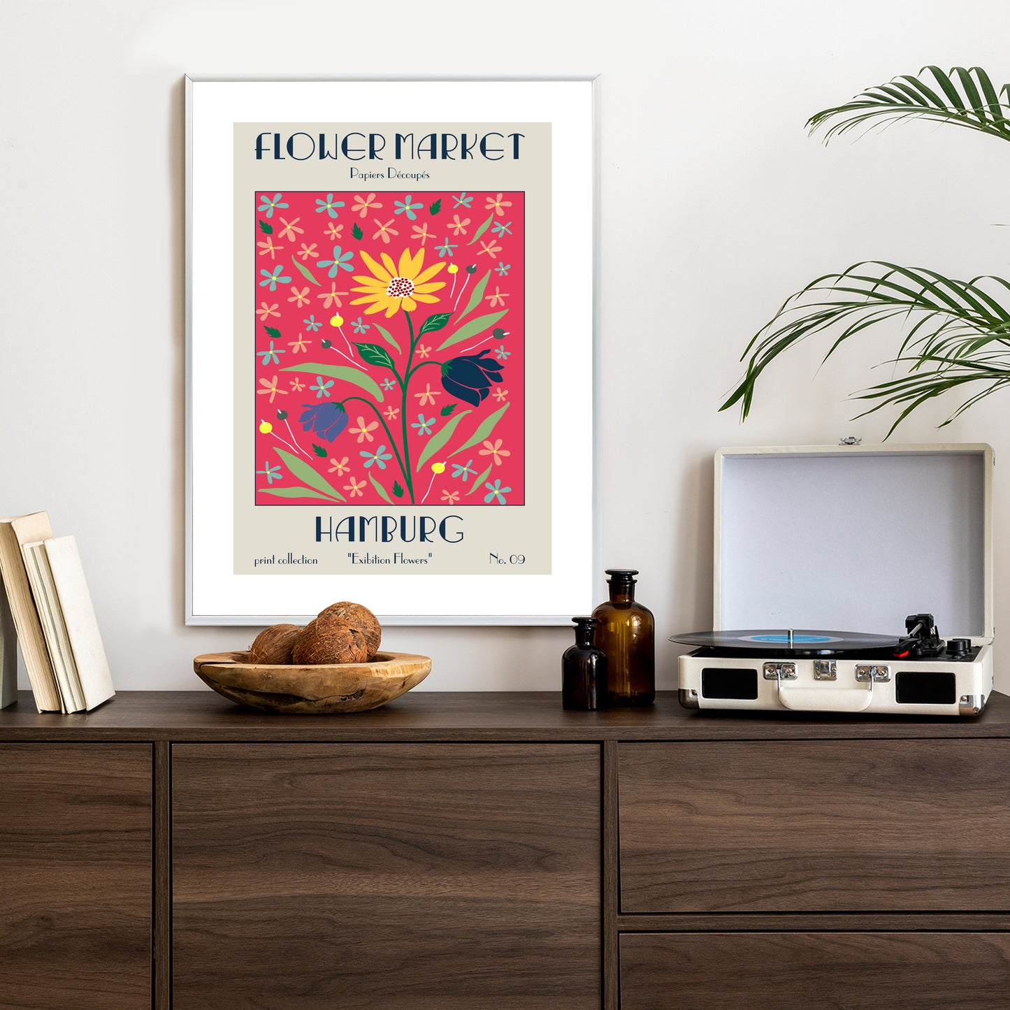 Poster Hamburger Blumenmarkt Rahmen Holz Mit Passepartout Farbe Natürlich