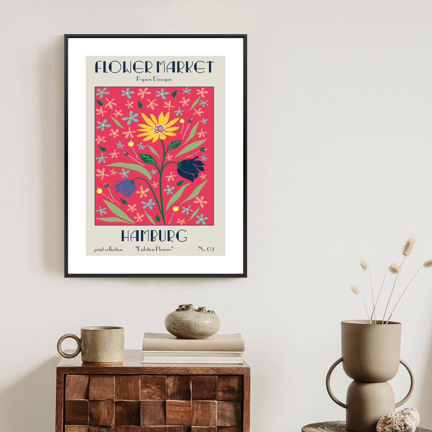 Poster Hamburger Blumenmarkt Rahmen Holz Mit Passepartout Farbe Natürlich