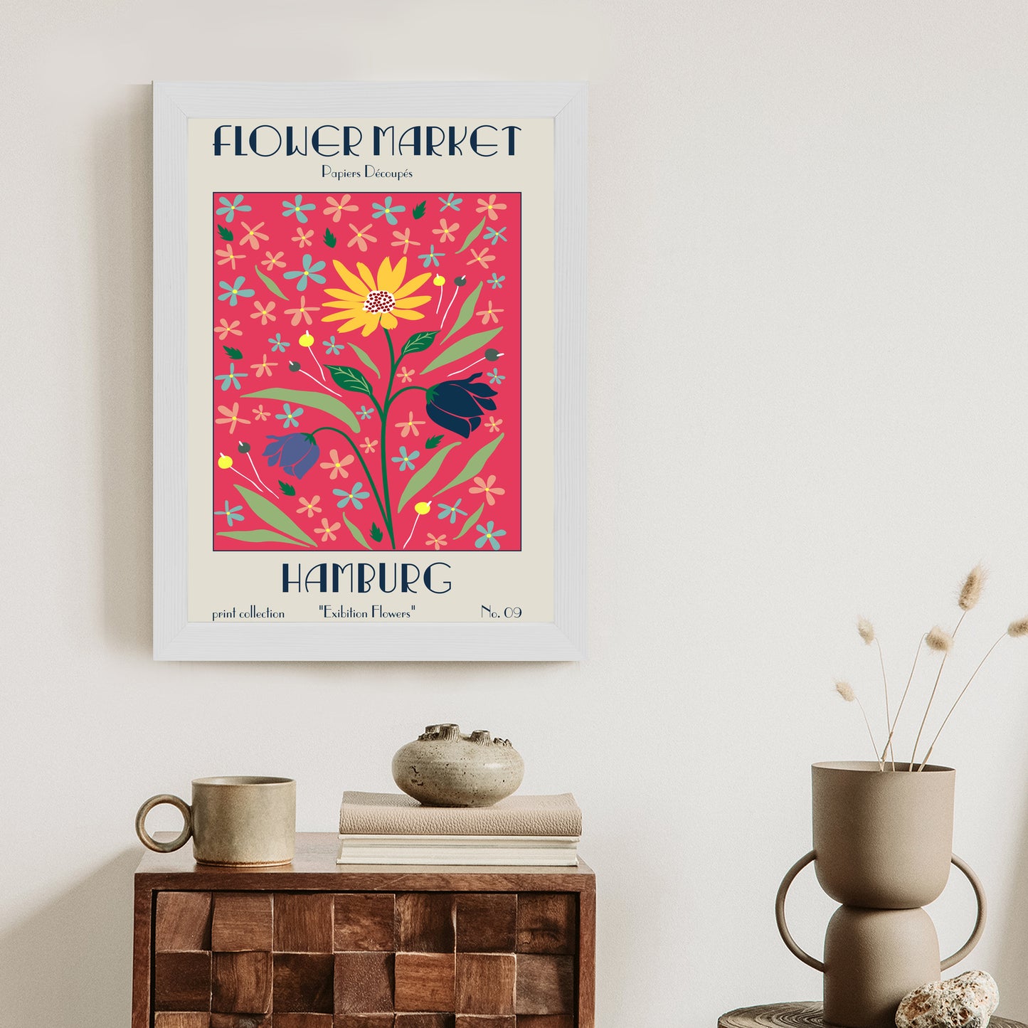 Poster Hamburger Blumenmarkt Rahmen Holz Mit Passepartout Farbe Natürlich