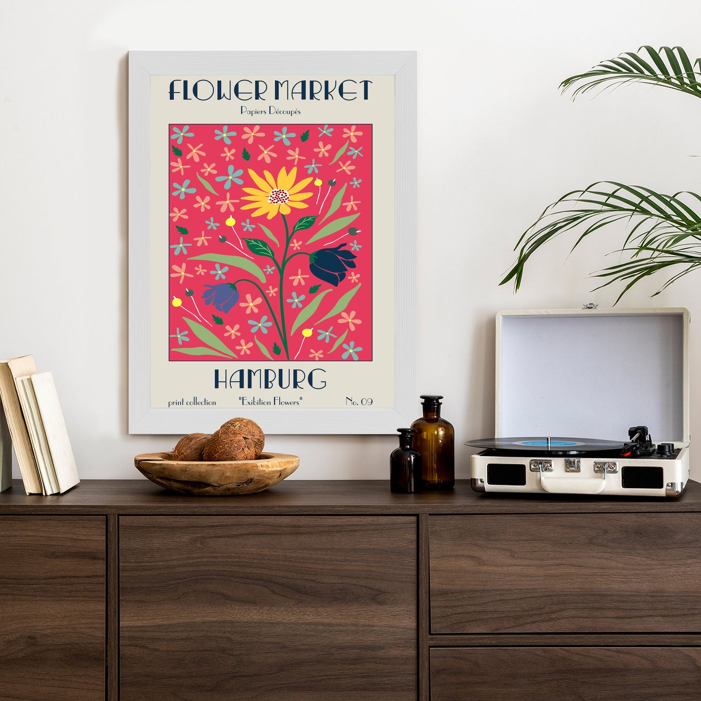 Poster Hamburger Blumenmarkt Rahmen Holz Mit Passepartout Farbe Natürlich