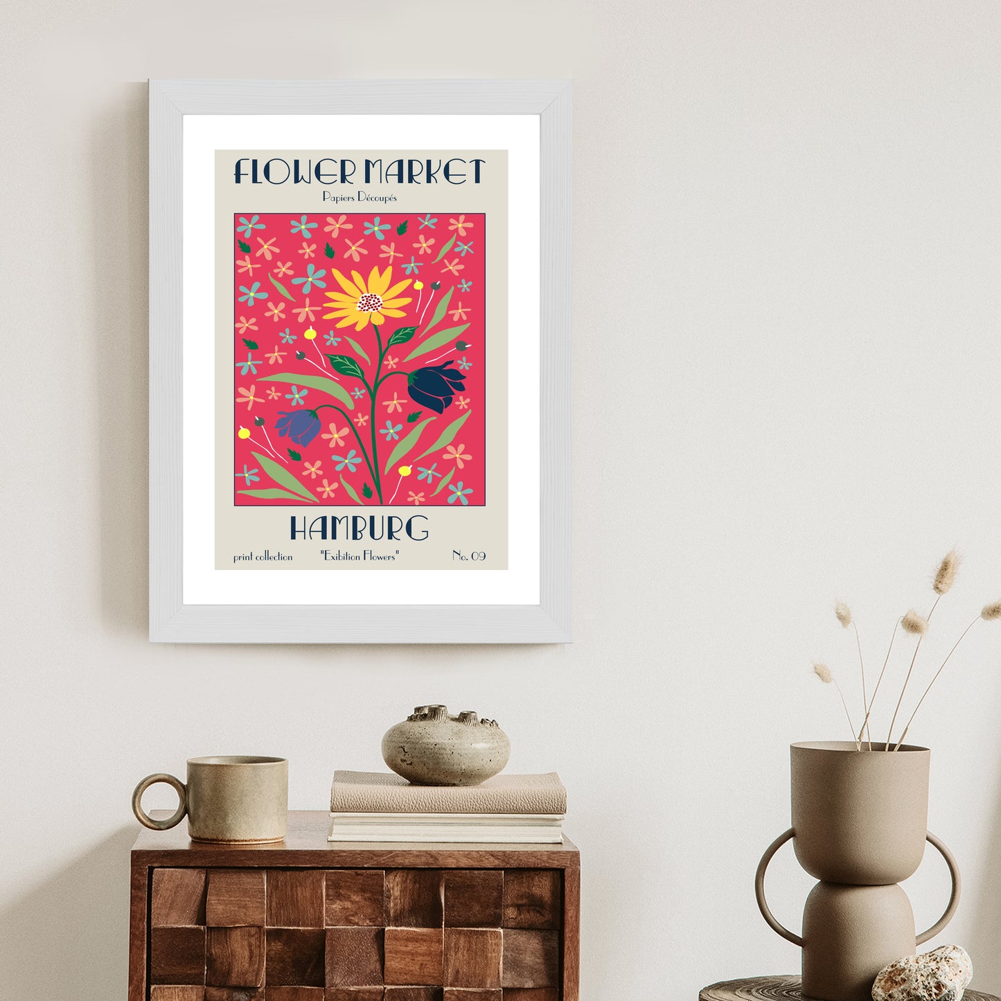 Poster Hamburger Blumenmarkt Rahmen Holz Mit Passepartout Farbe Natürlich
