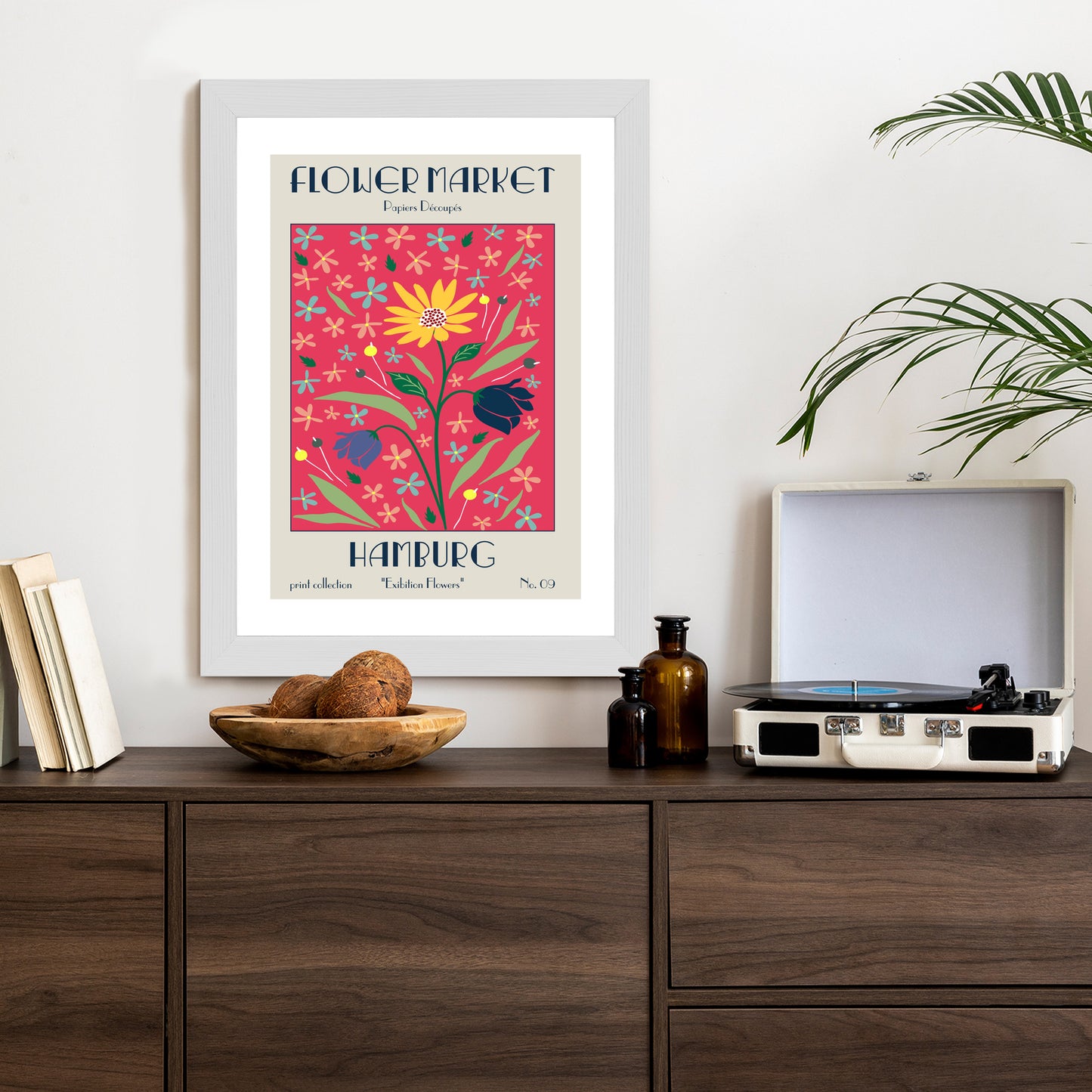 Poster Hamburger Blumenmarkt Rahmen Holz Mit Passepartout Farbe Natürlich