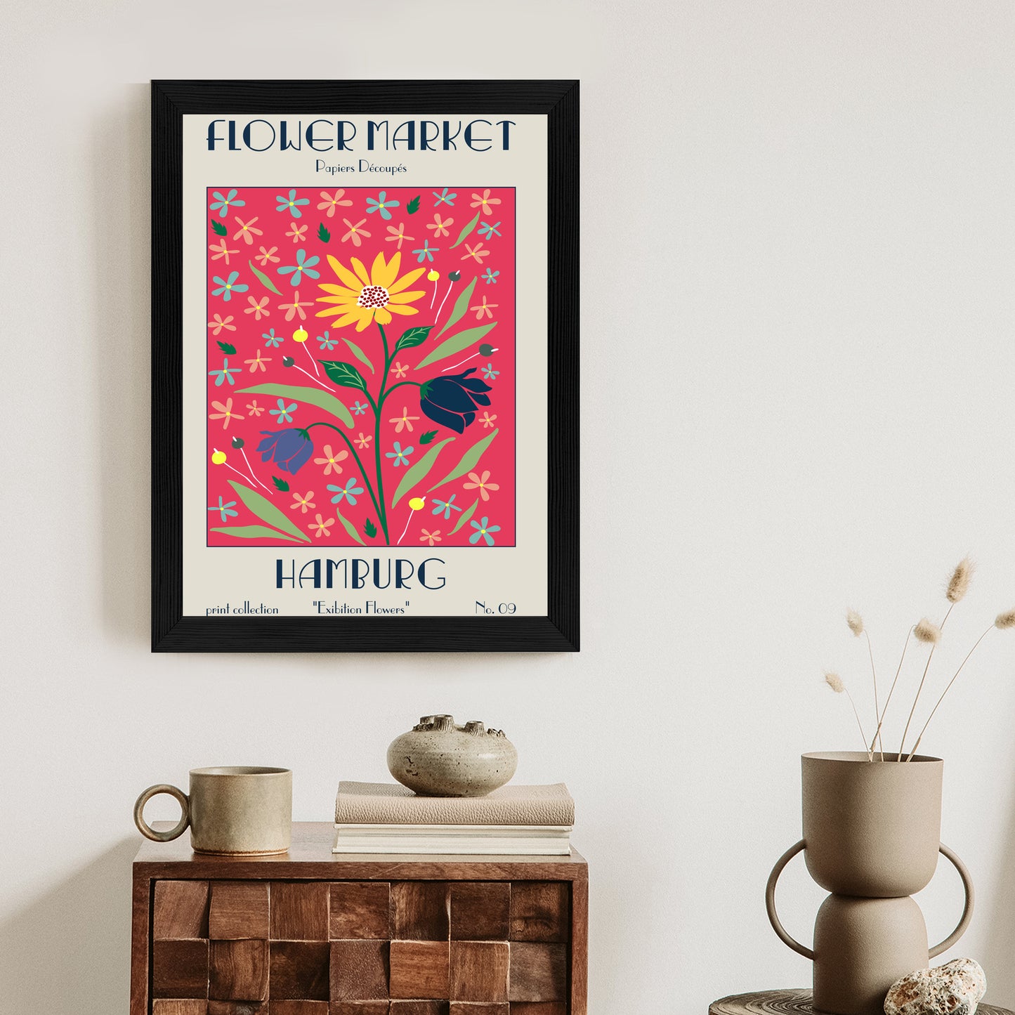 Poster Hamburger Blumenmarkt Rahmen Holz Mit Passepartout Farbe Natürlich