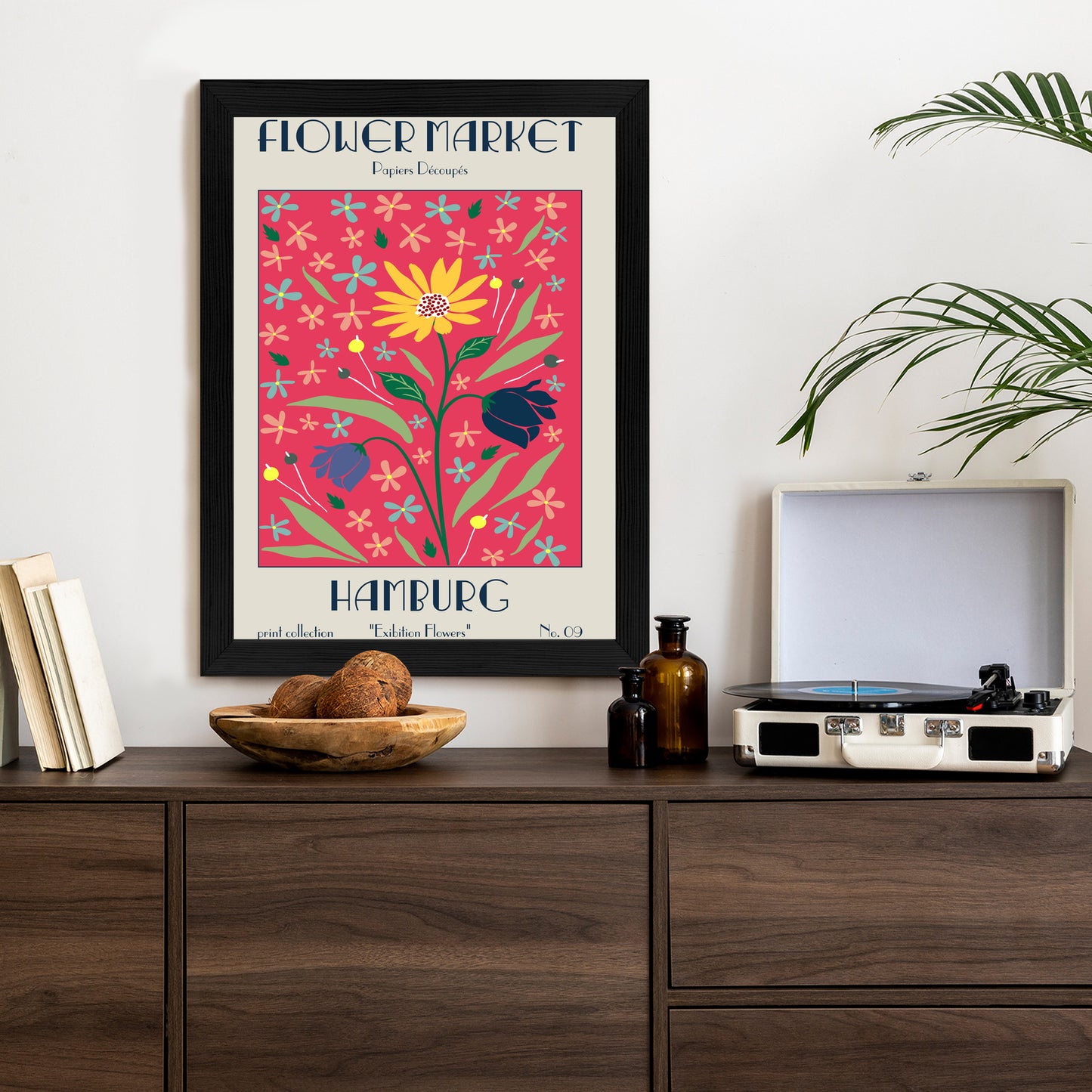 Poster Hamburger Blumenmarkt Rahmen Holz Mit Passepartout Farbe Natürlich