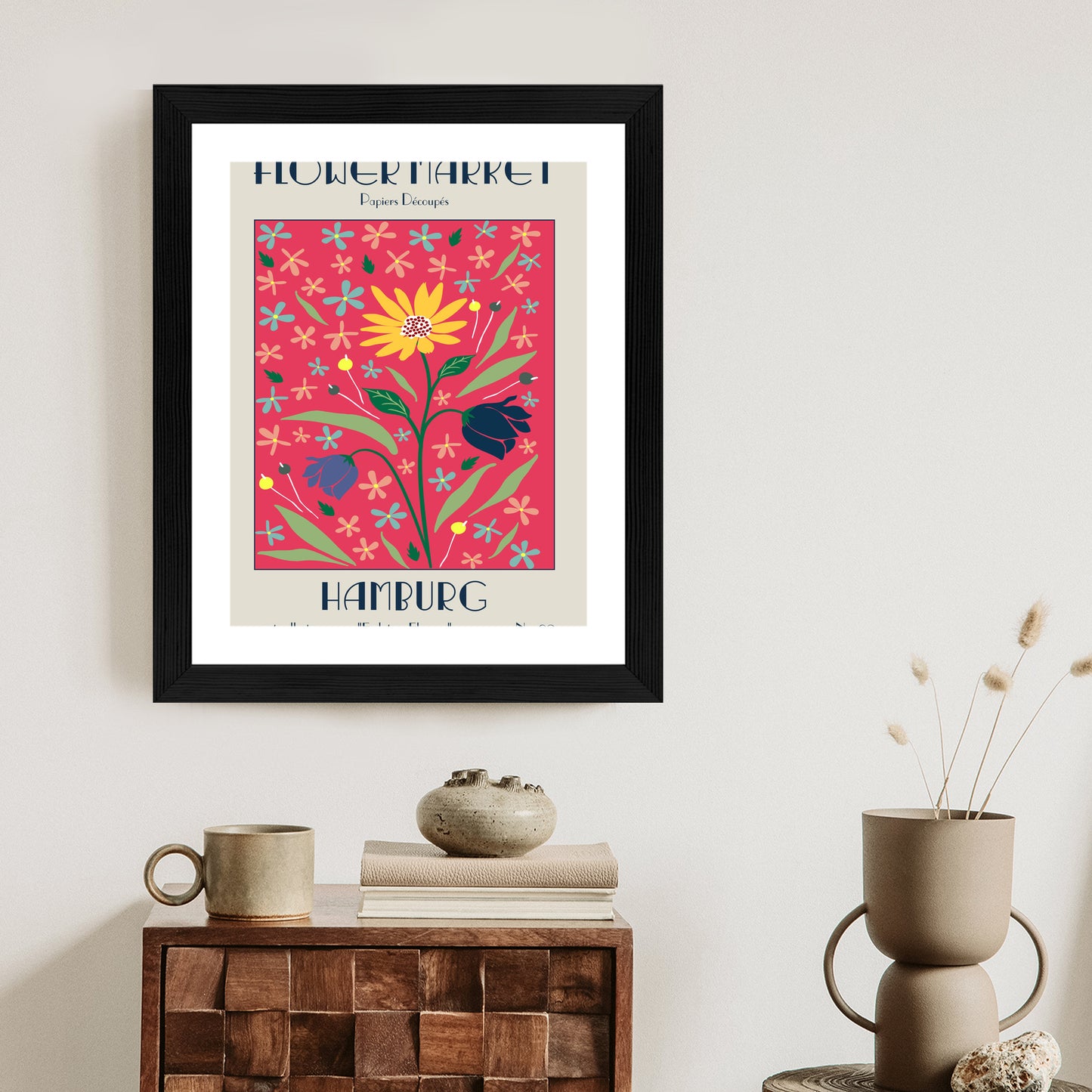 Poster Hamburger Blumenmarkt Rahmen Holz Mit Passepartout Farbe Natürlich