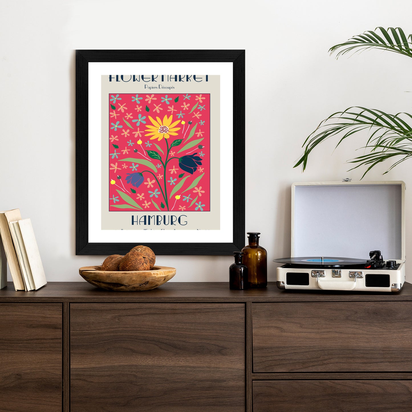 Poster Hamburger Blumenmarkt Rahmen Holz Mit Passepartout Farbe Natürlich