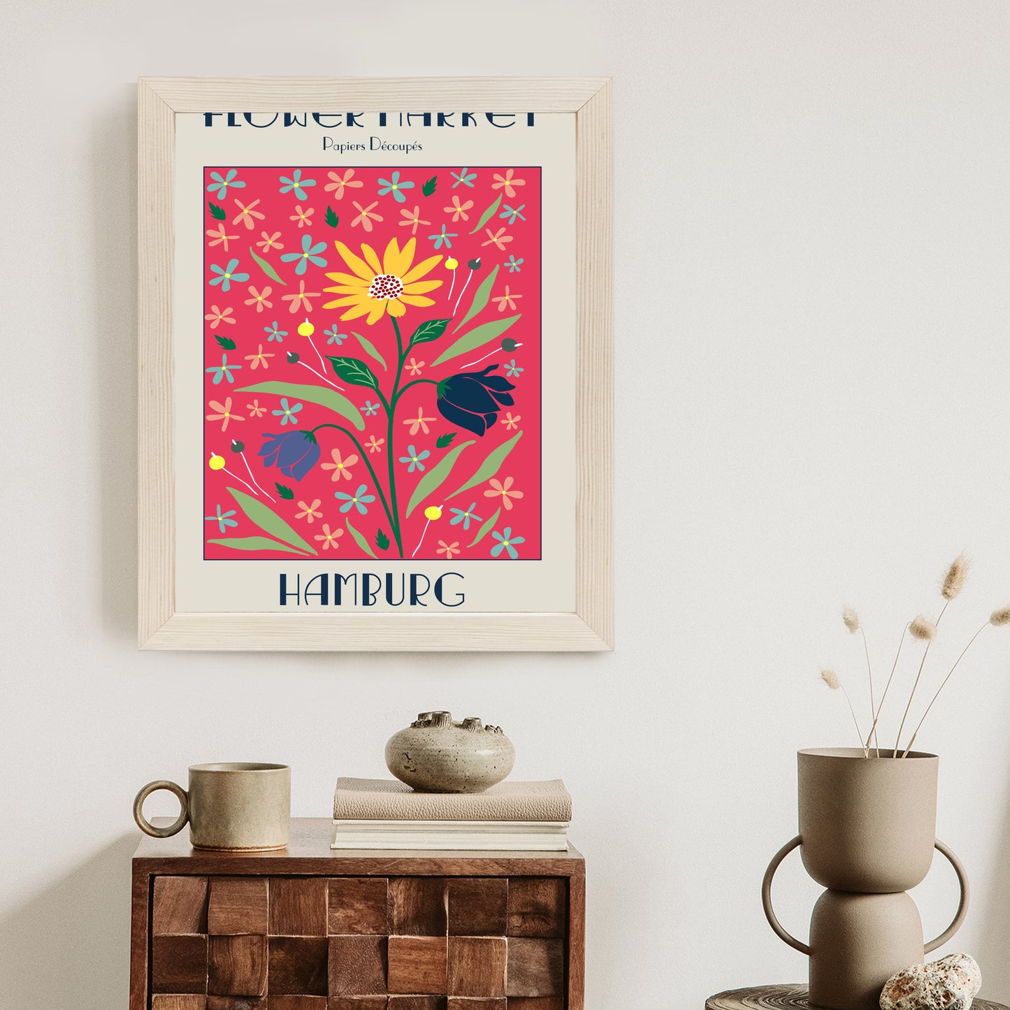 Poster Hamburger Blumenmarkt Rahmen Holz Mit Passepartout Farbe Natürlich