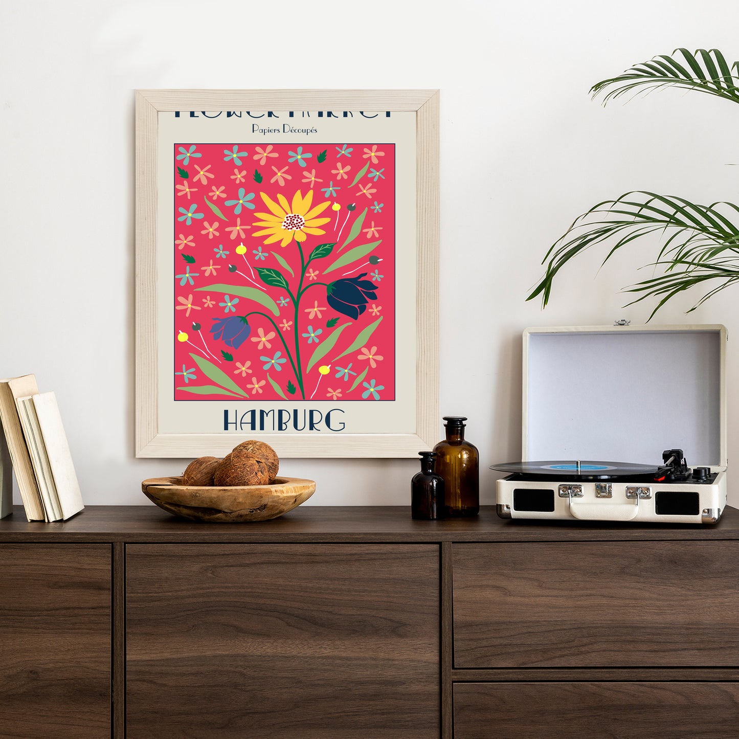 Poster Hamburger Blumenmarkt Rahmen Holz Mit Passepartout Farbe Natürlich