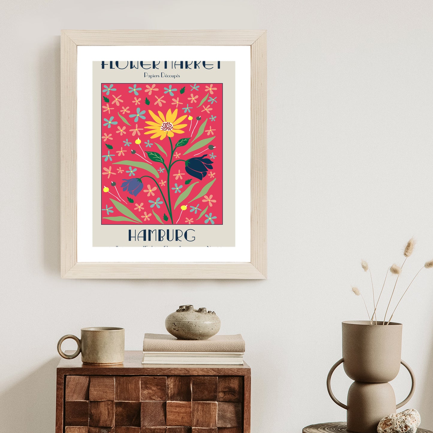 Poster Hamburger Blumenmarkt Rahmen Holz Mit Passepartout Farbe Natürlich