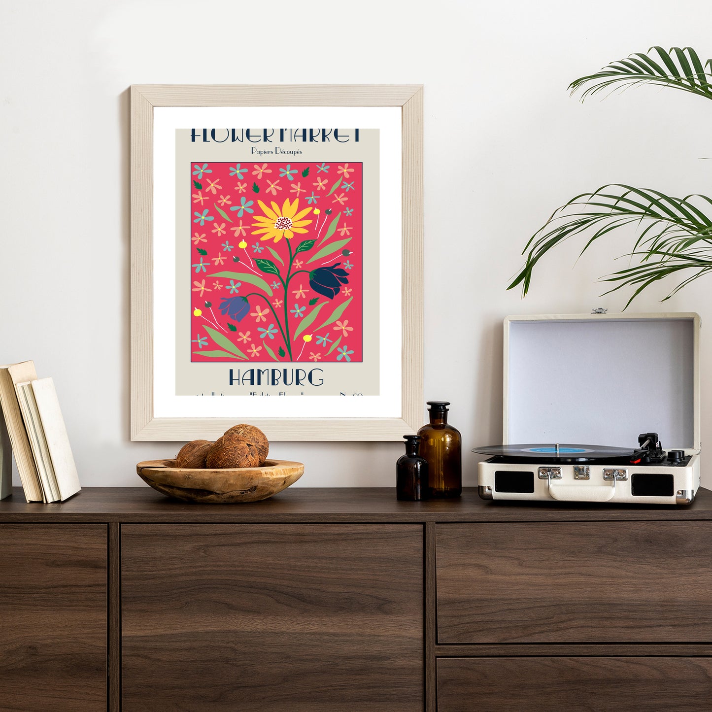 Poster Hamburger Blumenmarkt Rahmen Holz Mit Passepartout Farbe Natürlich