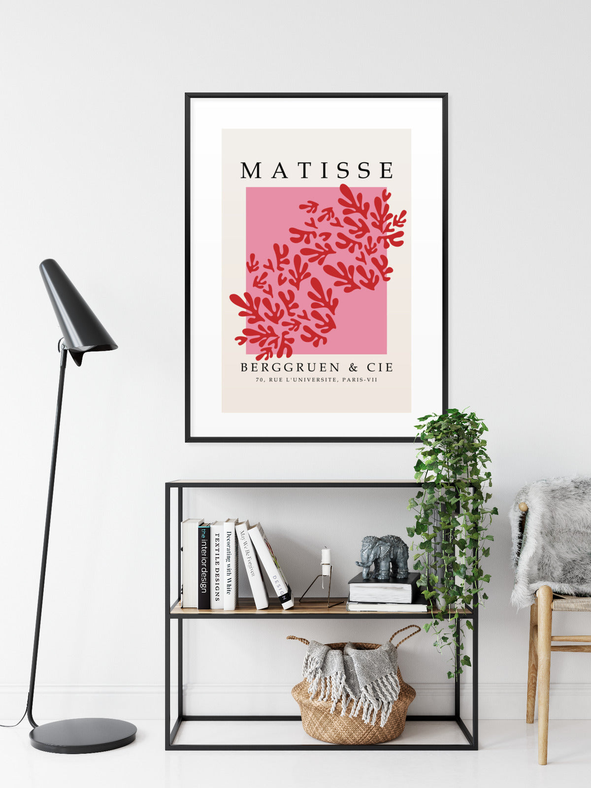 Poster Botanische Dekoration Im Matisse-Stil Rahmen Holz Mit Passepartout Farbe Natürlich