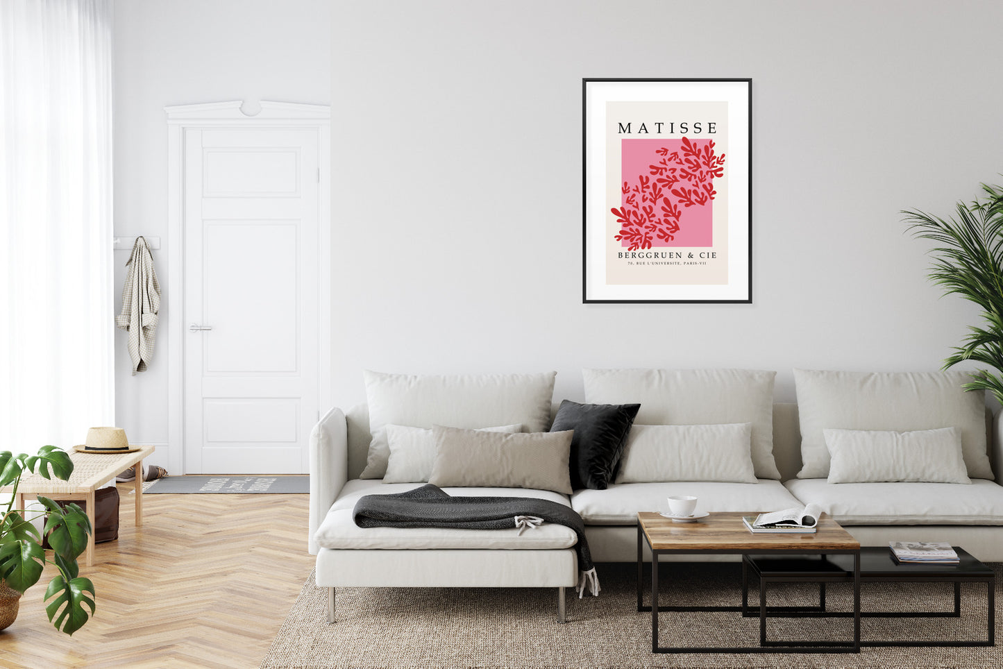 Poster Botanische Dekoration Im Matisse-Stil Rahmen Holz Mit Passepartout Farbe Natürlich
