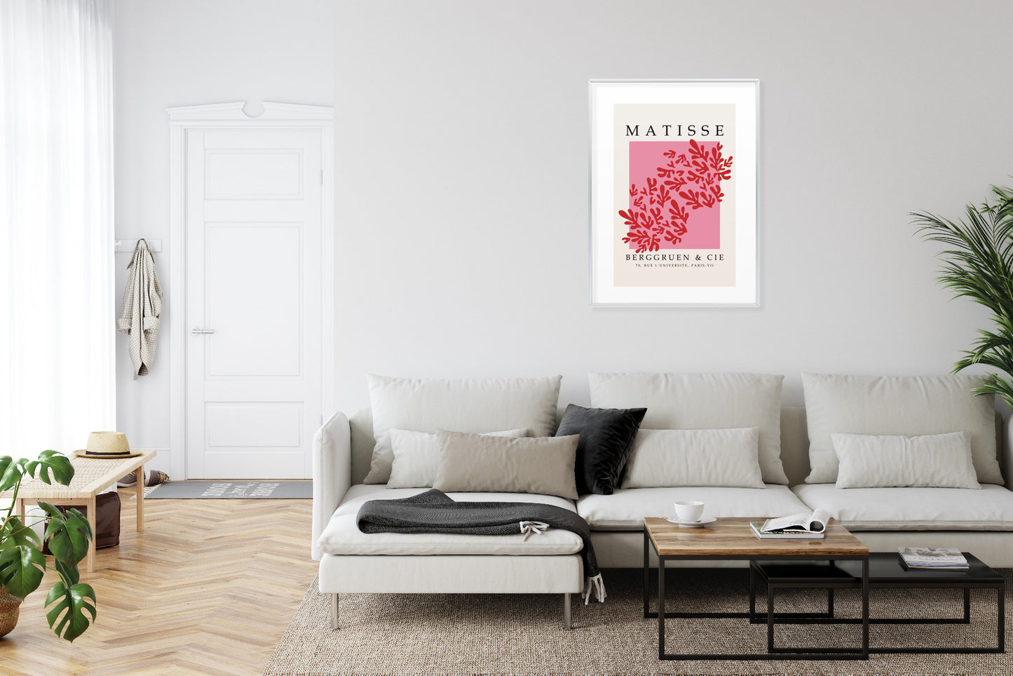 Poster Botanische Dekoration Im Matisse-Stil Rahmen Holz Mit Passepartout Farbe Natürlich