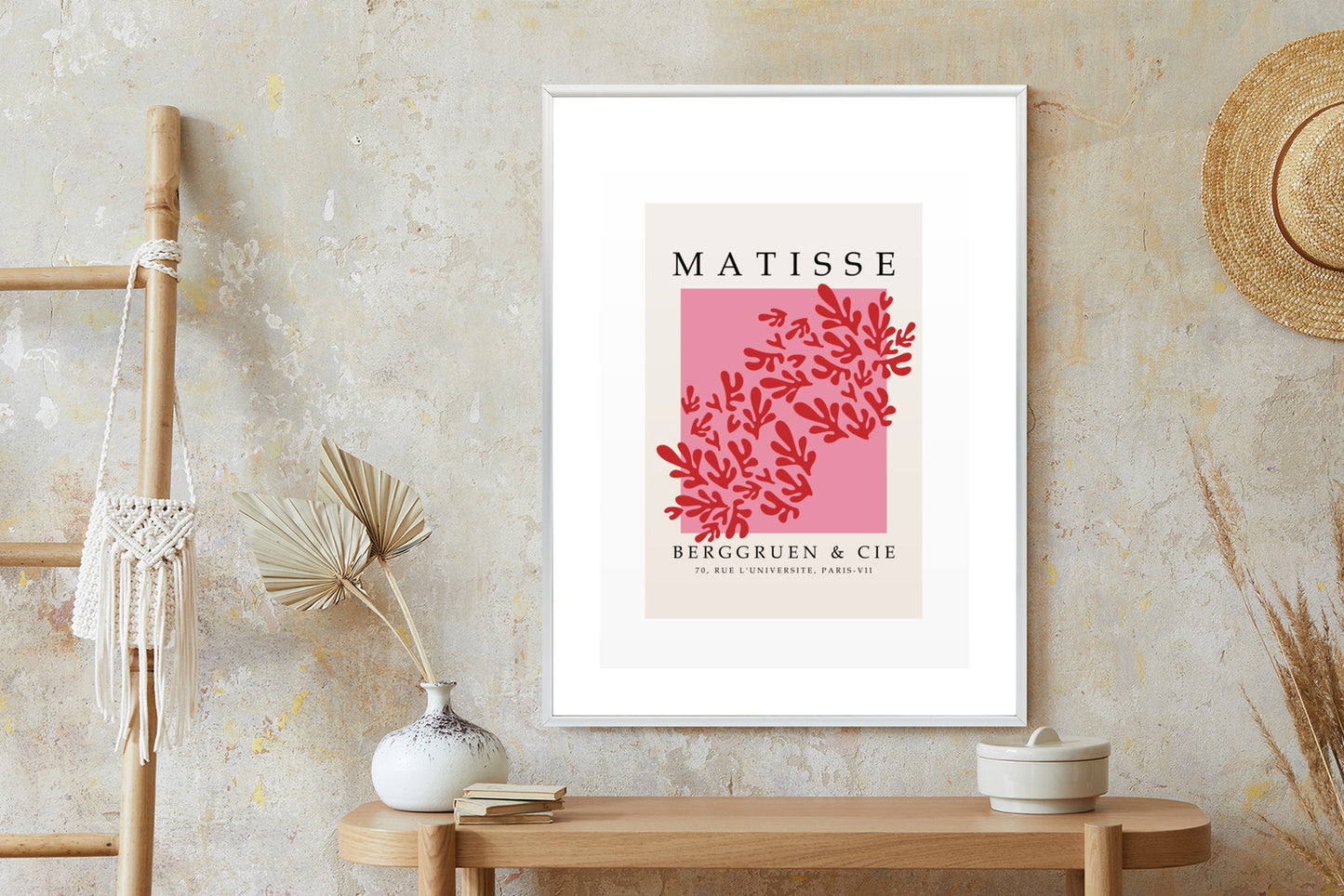 Poster Botanische Dekoration Im Matisse-Stil Rahmen Holz Mit Passepartout Farbe Natürlich