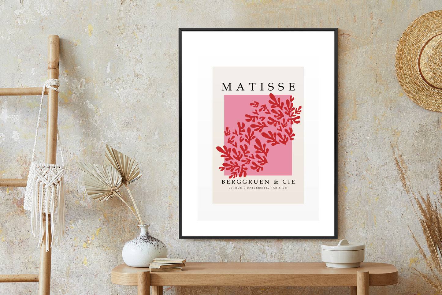 Poster Botanische Dekoration Im Matisse-Stil Rahmen Holz Mit Passepartout Farbe Natürlich