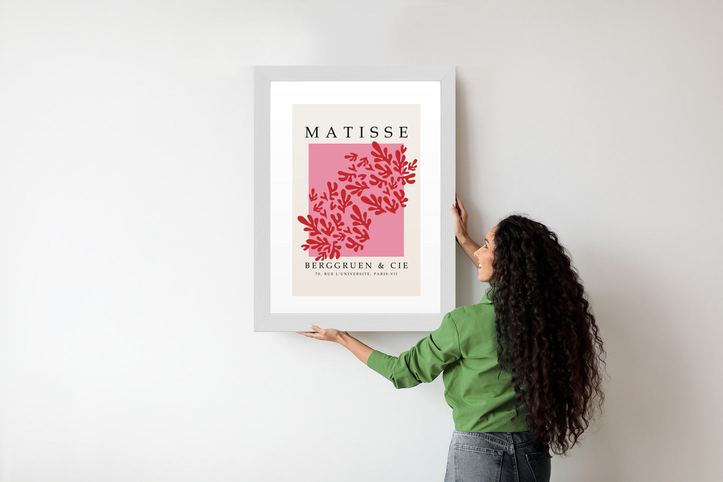 Poster Botanische Dekoration Im Matisse-Stil Rahmen Holz Mit Passepartout Farbe Natürlich